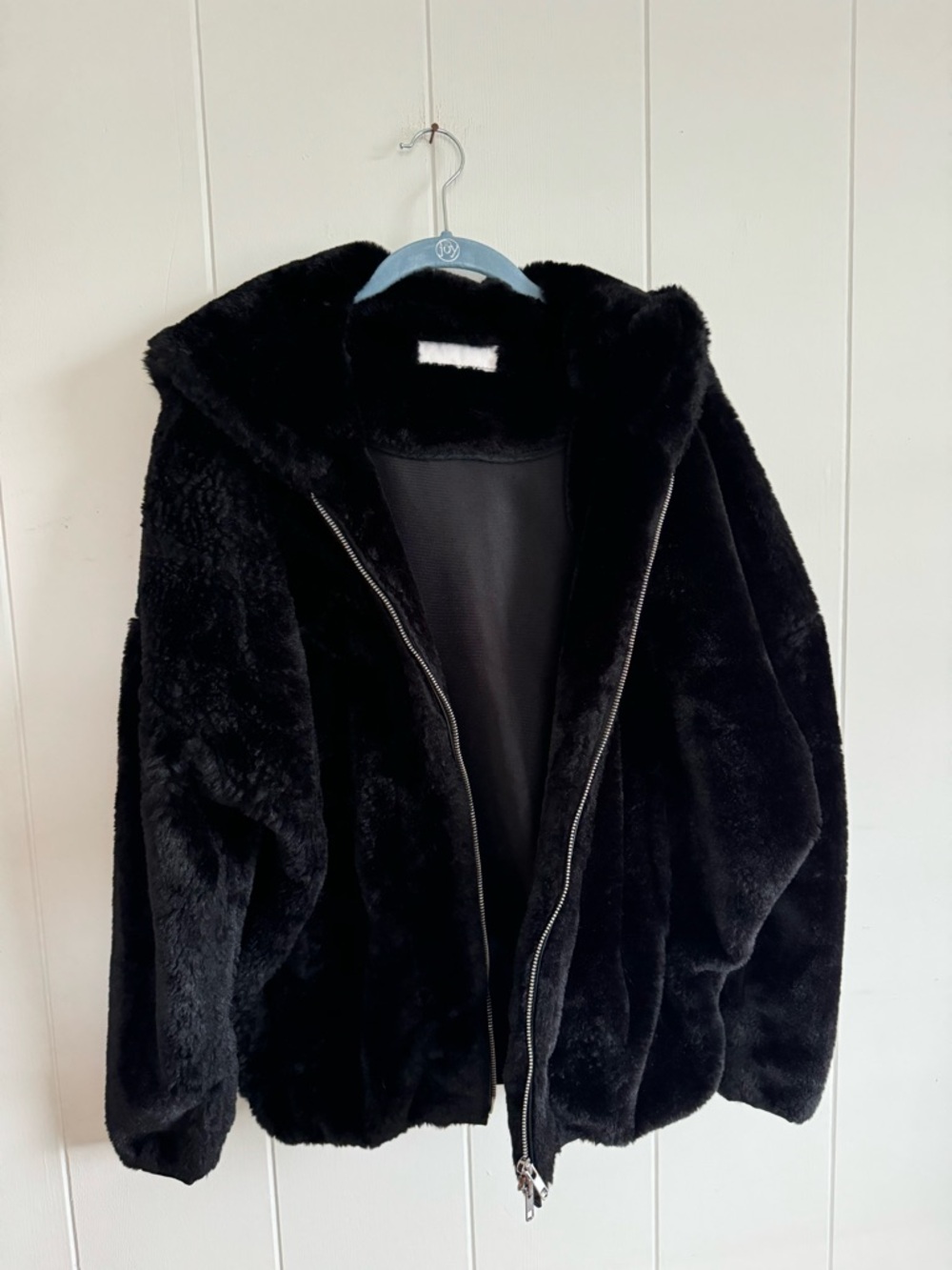 Black Faux Fur Hooded Jacket Medium